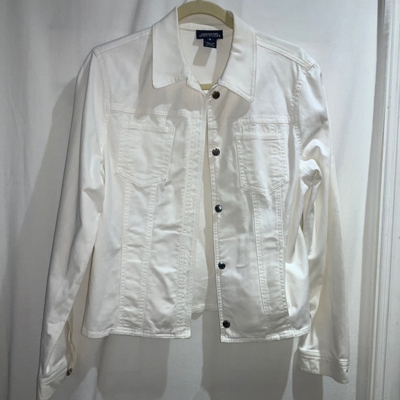 Jones New York off white denim jacket Sz M trucker style cotton blend - Picture 1 of 6